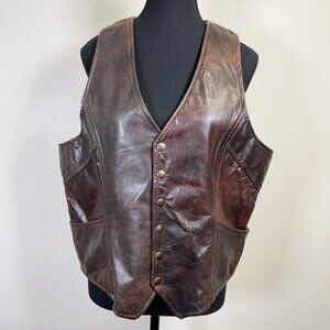 The Leather Ranch Motorbike Western Button Brown Leather Vest